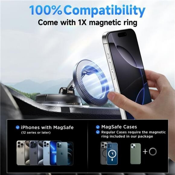 Car Phone Holder for Magsafe 78+LBS Strongest Suction & 2400gf Strongest Magnet - Picture 6 of 7